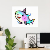 Poster Joyeux petit requin souriant avec des bulles. (Bureau à domicile)