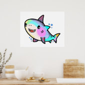 Poster Joyeux petit requin souriant avec des bulles. (Cuisine)