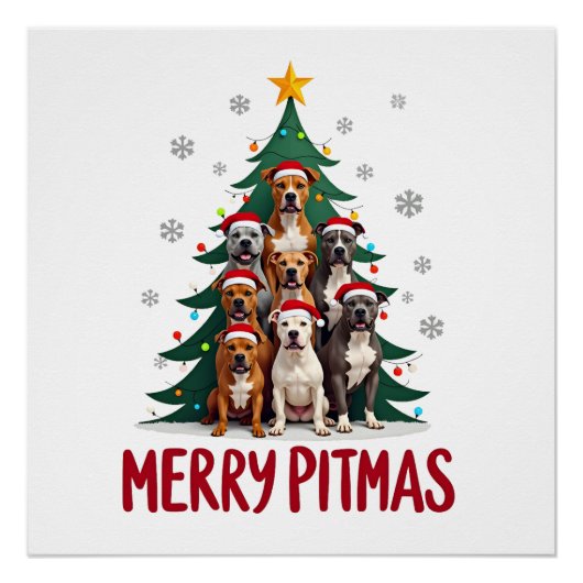 Poster Joyeux Pitmas Pitbull Chien Pull de Noël Laid Arbr (Devant)