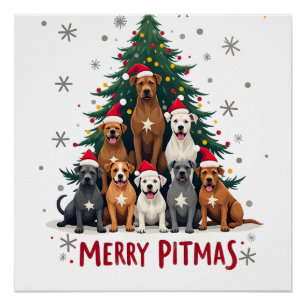 Poster Joyeux Pitmas Pitbull Chien Pull de Noël Laid Arbr