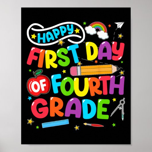 Poster Joyeux Premier Jour De 4e Rentree Scolaire Enseign (Devant)