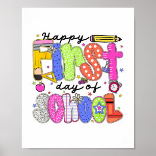 Poster Joyeux Premier Jour De L'École Crayon Enseignant E