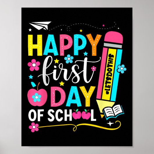 Poster Joyeux Premier Jour De L'École Crayon Enseignant E (Devant)