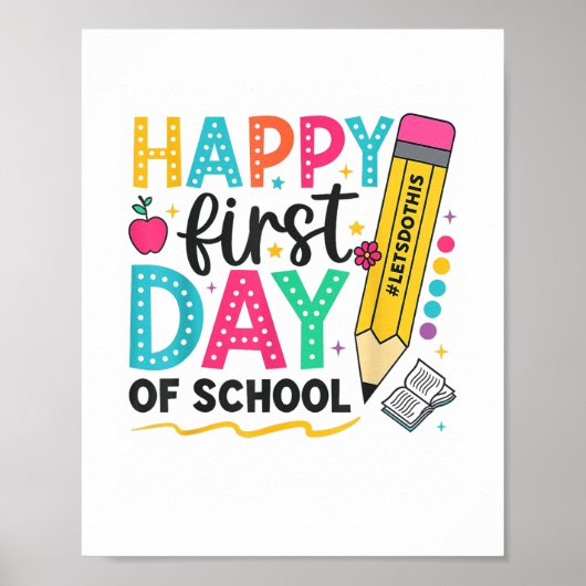 Poster Joyeux Premier Jour De L'École Crayon Enseignant E (Devant)