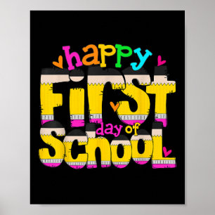 Poster Joyeux Premier Jour De L'École Crayon Enseignant E