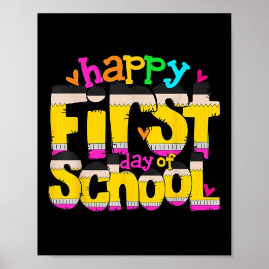Poster Joyeux Premier Jour De L'École Crayon Enseignant E (Devant)
