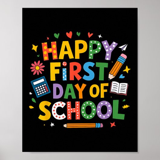 Poster Joyeux premier jour d'école crayon enseignant enfa (Devant)