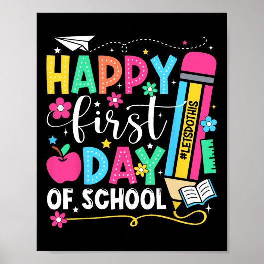 Poster Joyeux premier jour d'école crayon enseignant enfa (Devant)