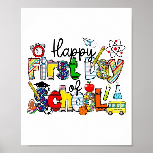 Poster Joyeux Premier Jour D'école Enseignants Élèves Ren (Devant)