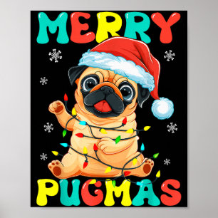 Poster Joyeux Pugmas Pug Noël Santa Pug Xmas Lumières D