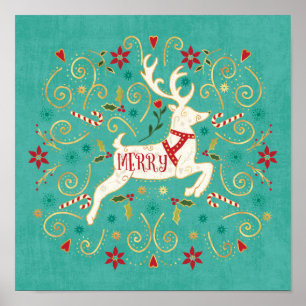 Poster Joyeux Reindeer Turquoise