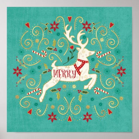 Poster Joyeux Reindeer Turquoise (Devant)