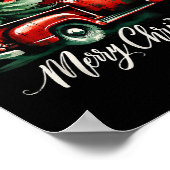 Poster Joyeux sapin de Noël sur Camion Rouge Famille Vint (Coin)