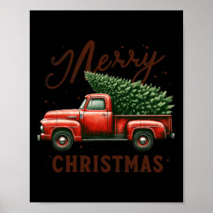 Poster Joyeux sapin de Noël sur le camion rouge Wagon Vin