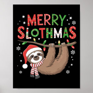 Poster Joyeux Slothmas Santa Hat Pyjamas Filles d'Amoureu
