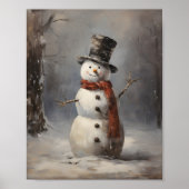 Poster Joyeux Snowman Portant Casquette Et Écharpe Rouge  (Devant)