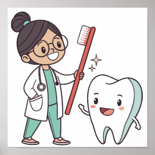 Poster joyeux sur les dents et les dentistes amis