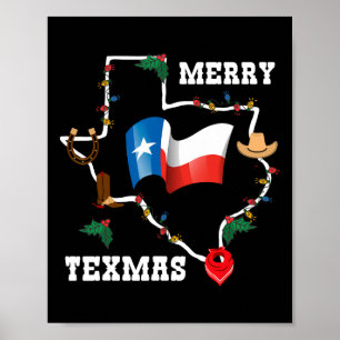 Poster Joyeux Texmas Texas Drapeau Noël Noël Famille Holi