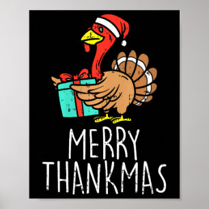 Poster Joyeux Thankmas Santa Fête de la dinde Jour de Tha