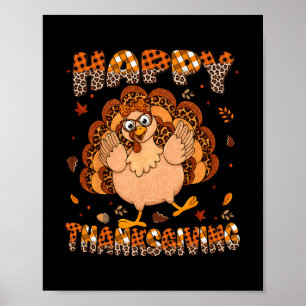 Poster Joyeux Thanksgiving Carreaux Léopard Dinde Lunette