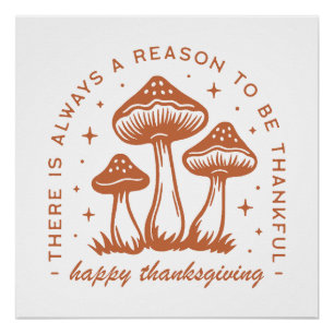 Poster Joyeux thanksgiving champignon terracotta fantaisi