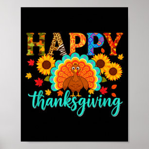 Poster Joyeux Thanksgiving Dinde & Tournesol, Thanksg