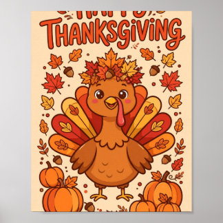 Poster Joyeux Thanksgiving — Dinde de dessin animé mignon