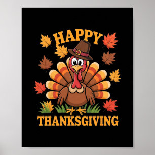 Poster Joyeux Thanksgiving Dinde Famille Dîner Thanksgivi
