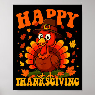 Poster Joyeux Thanksgiving Dinde Mignonne Repas de Famill