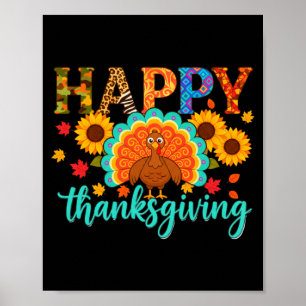 Poster Joyeux thanksgiving dinde tournesol automne vacanc