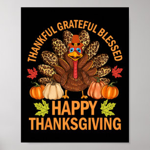 Poster Joyeux Thanksgiving Drôle Dinde Citrouille Automne