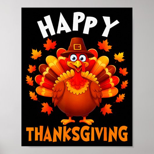 Poster Joyeux Thanksgiving Drôle Dinde Famille Dîner Que (Devant)