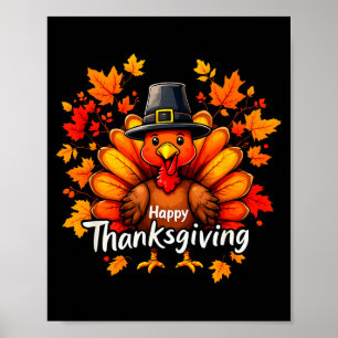 Poster Joyeux Thanksgiving Drôle Dinde Famille Dîner Que