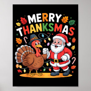 Poster Joyeux Thanksmas Dinde Père Noël Thanksgiving Chri