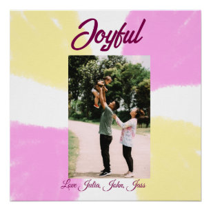 Poster Joyeux vacances rose jaune photo famille retro deu