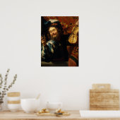 Poster 'Joyeux violoniste avec verre à vin' (Cuisine)