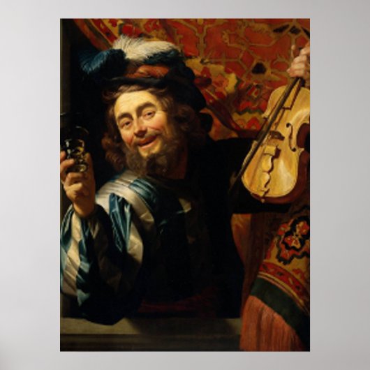 Poster 'Joyeux violoniste avec verre à vin' (Devant)