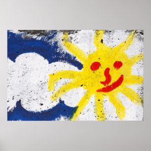 Poster Joyeux visage du soleil souriant