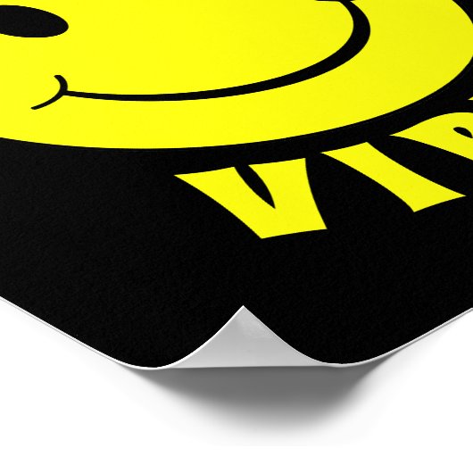Poster Joyeux visage jaune Good Vibes noir (Coin)