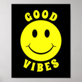 Poster Joyeux visage jaune Good Vibes noir (Devant)