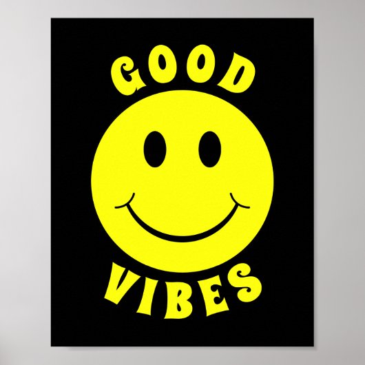 Poster Joyeux visage jaune Good Vibes noir (Devant)