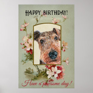 Poster Joyeux voeux d'anniversaire Airedale terrier