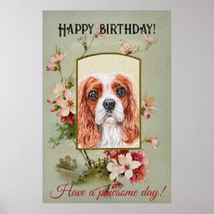 Poster Joyeux voeux d'anniversaire Roi Charles Spaniel