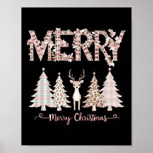 Poster Joyeux Xmas Leopard Cheetah Buffalo rose Plaid Chr