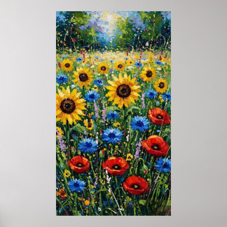 Poster Joyful Expressionist Vibrant Wildflower Sunflower 