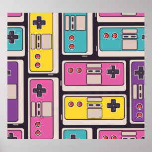 Poster Joysticks de jeu papier peint Vintage coloré