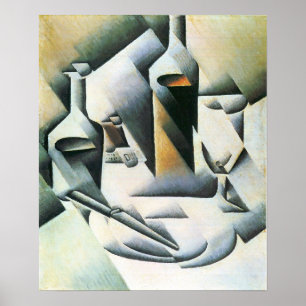 Poster Juan Gris - la vie toujours avec des bouteilles et