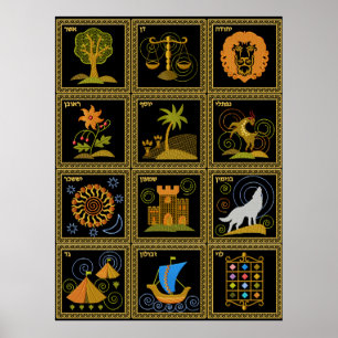 Poster Judaica 12 tribus d'affiche d'art de l'Israël