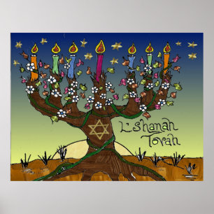 Poster Judaica L'shanah Tovah Arbre De Vie Imprimer Poste