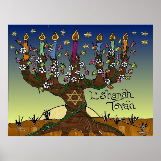 Poster Judaica L'shanah Tovah Arbre De Vie Imprimer Poste (Devant)